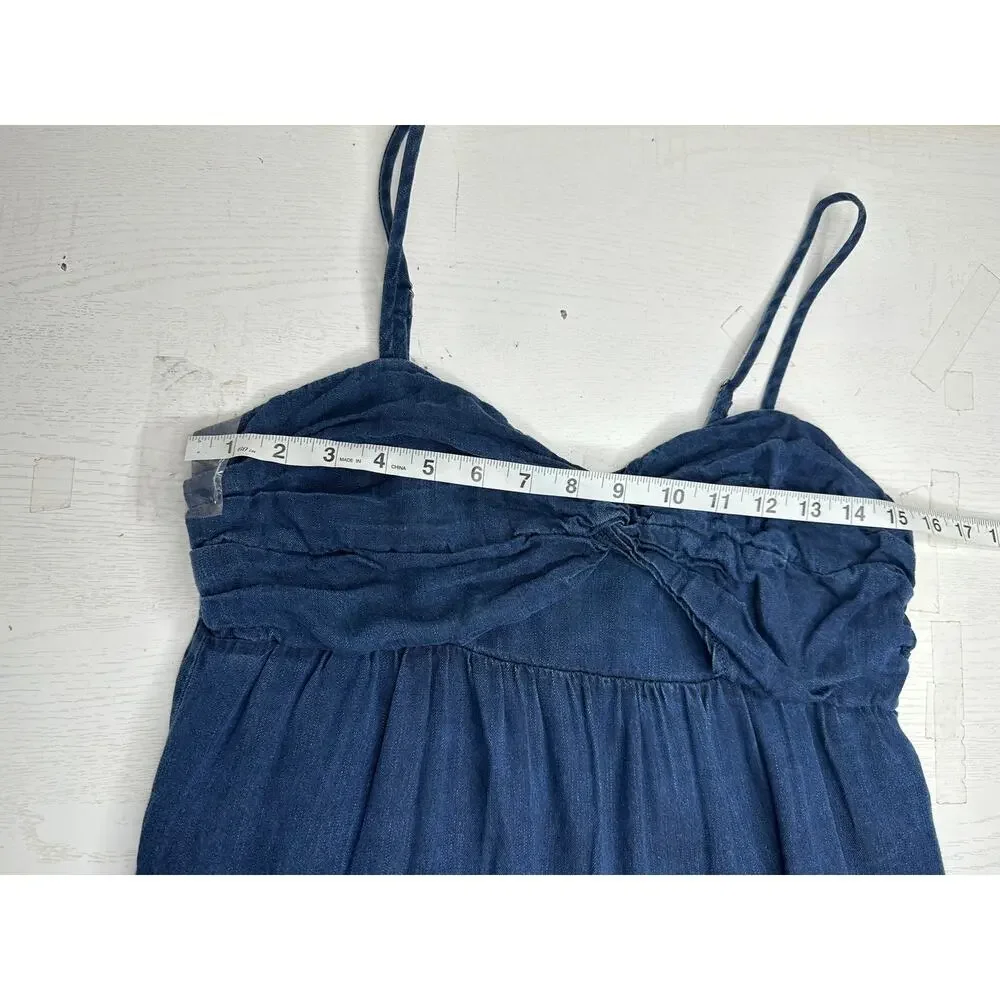 Banana Republic Dress 8 Blue Chambray Front Knot Tiered Midi Summer Beach
